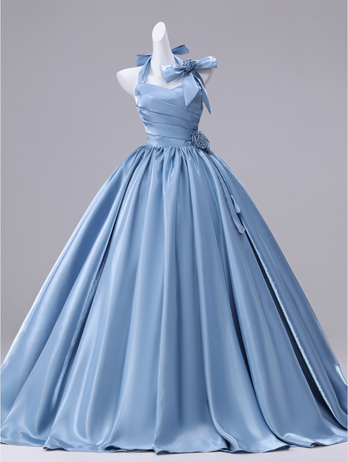 Blue Halter Pleats Quinceanera Dress