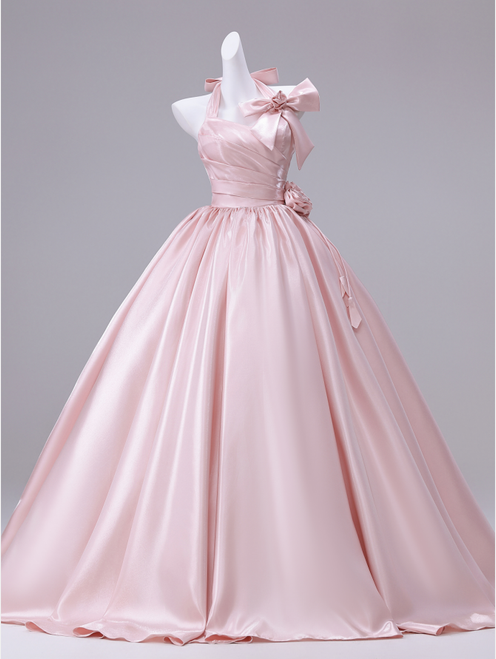 Pink Halter Pleas Flower Quinceanera Dress