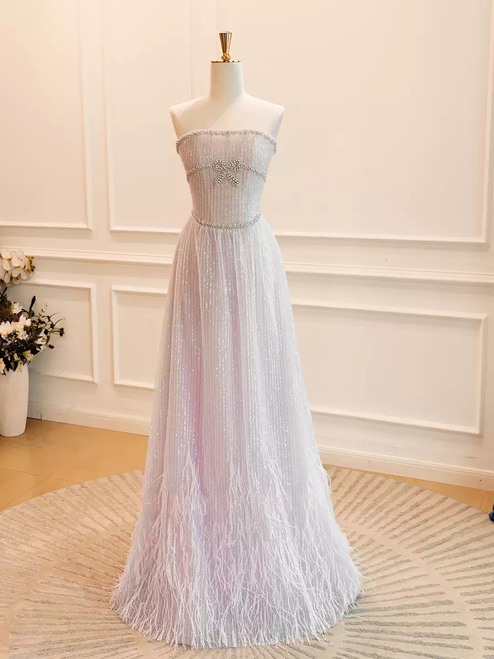 Light Purple Strapless Sequins Prom Dress