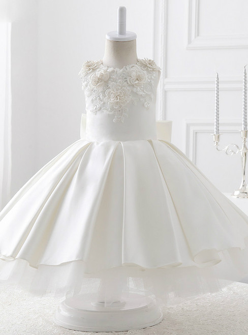 Evening White Satin With Bow Ball Gown Flower Girl Dresses 2017