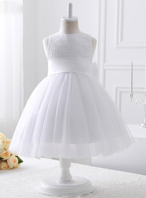 A-line White Tulle With Ribbons flower girl dress