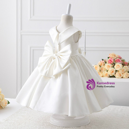 Princess Ball Gown Satin Back With Bow Flower Girl Dress