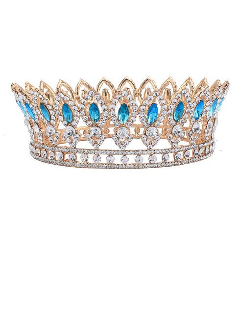 Wedding Bridal Rhinestone Full Crown Horse Eye Blue Crystal Hair Tiaras