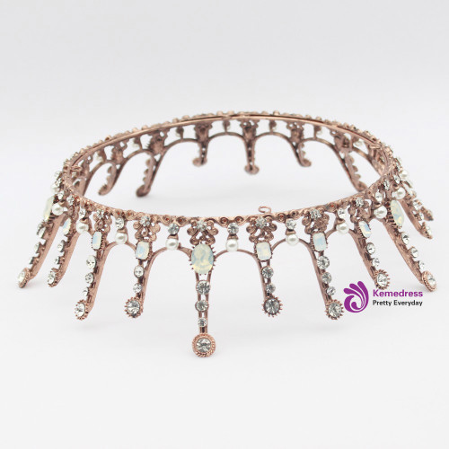 Large Ancient bronze Color Bridal Tiara Bride Queen King Crown Hair Ornaments Wedding Bridal