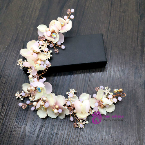 Pink Floral Hairband Hair Ornaments Gifts Bridal Wedding Hair Accessories