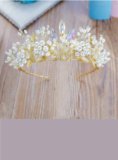 Pearl Crystal Hair Crown Golden Color Leaf Hairband Rhinestone Wedding hair Accessories