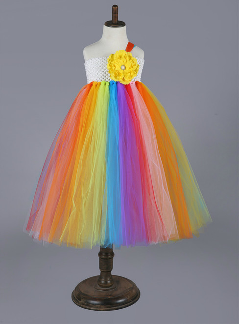 rainbow flower girl dress