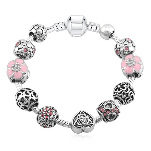 Pink Cherry Flower Heart Charms pan Bracelets For Women