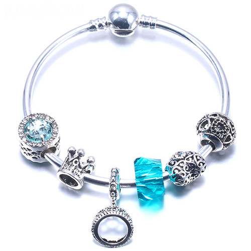 Silver Color original blue Bracelets For Women Crystal transparent blue Beads