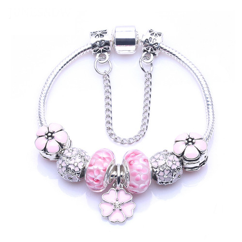 Monther's Day Gift Jewelry white Beads flower pendant European Bracelets for Women