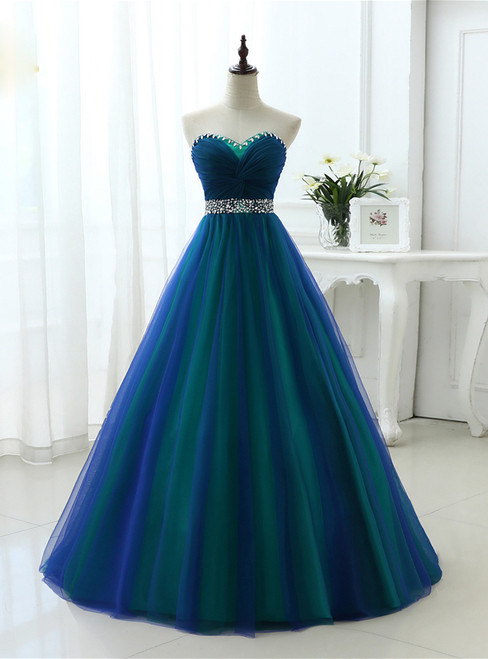 A Line Sexy Sweetheart Soft Tulle Long Prom Dresses With Crystal