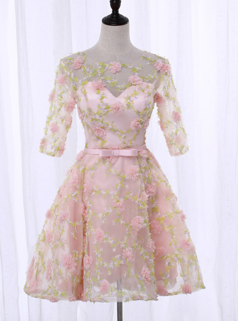 In Stock:Ship in 48 hours Pink Half sleeve Homecoming Dress