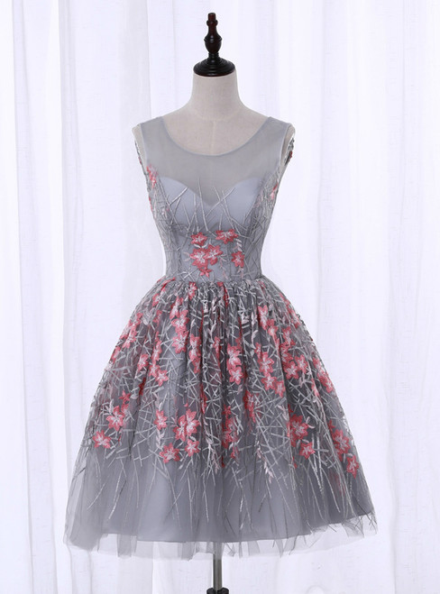 In Stock:Ship in 48 hours Gray Print Tulle Homecoming Dress