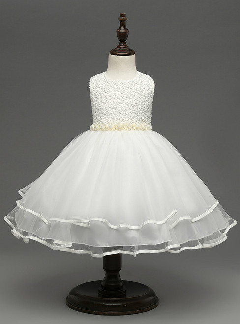 In Stock:Ship in 48 hours White Pearls Girl Dress