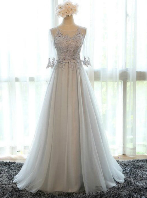 In Stock:Ship in 48 hours Gray Half Sleeve Bridesmaid Dress