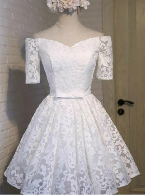 In Stock:Ship in 48 hours White Lace Homecoming Dress