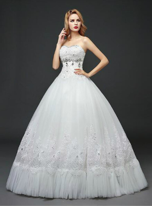 In Stock:Ship in 48 hours Sweetheart Tulle White Wedding Dress