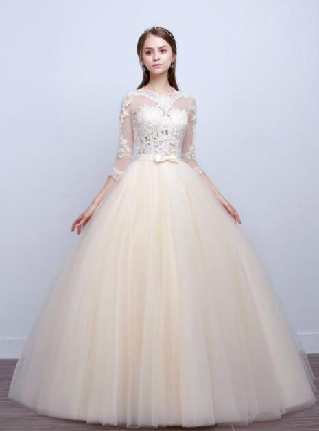 Long Sleeve Yellow Wedding Dress