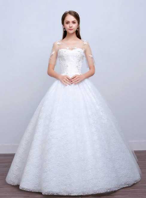 In Stock:Ship in 48 hours Short Sleeve Lace Wedding Dress