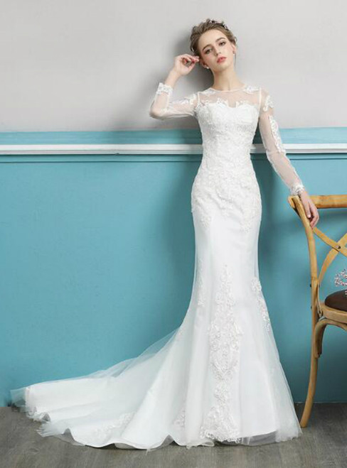 In Stock:Ship in 48 hours Mermaid Long Sleeve lace Wedding Dress