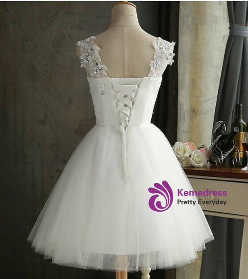 Pretty White Tulle Satin Appliques Sheath Short HomeocmingDressFormal19th BIrthday Outfits main image 0