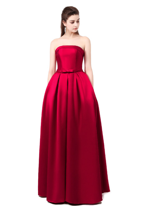 In Stock:Ship in 48 hours Strapless Sleeveless Wine Red Slim Long Prom Dress