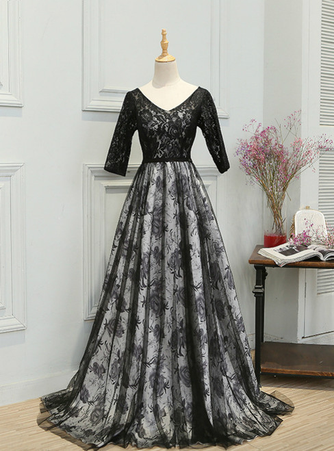 In Stock:Ship in 48 hours V-neck Half Sleeve Lace Prom Dress