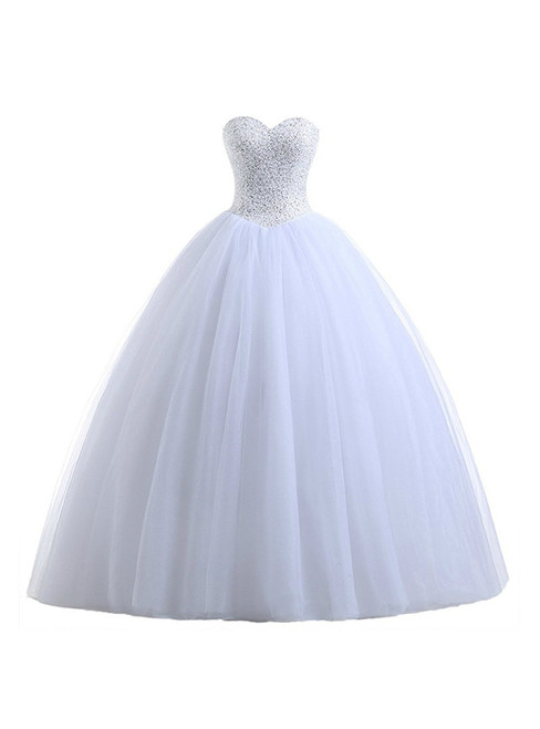 In Stock:Ship in 48 hours Ball Gown Sweetheart Tulle Beading Wedding Dress