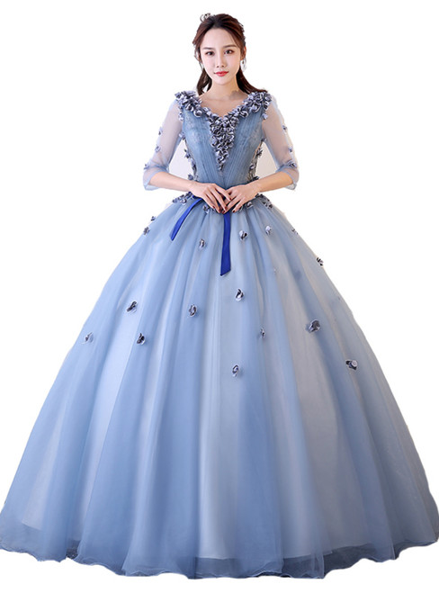 In Stock:Ship in 48 hours Ready To Ship Blue Tulle Long Sleeve Dress