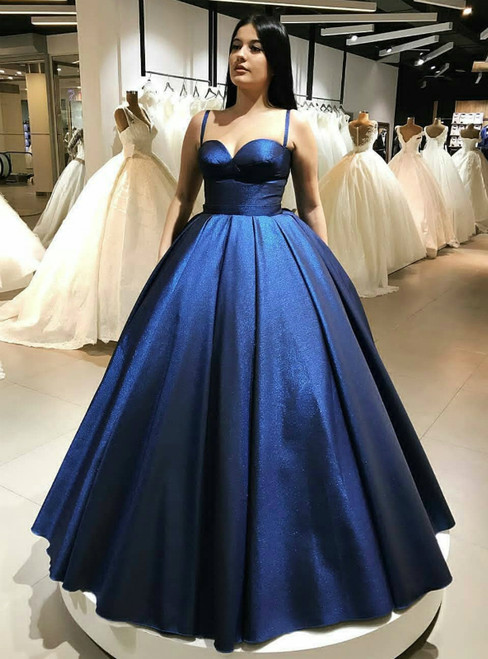 Spaghetti Straps Blue Sweetheart Neckline Ball Gown Prom Dress