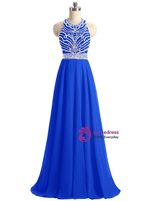 A-Line/Elegant Sleeveless Halter Beading Chiffon Prom Dresses main image 1