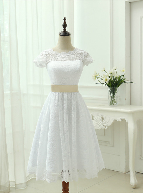 2018 Vintage Tea Length Lace Short Wedding Dress