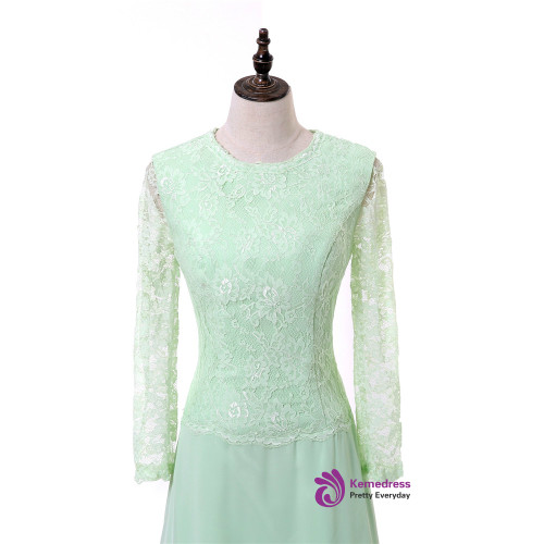 Half Sleeves Lace And Chiffon Short Gowns Mint Green
