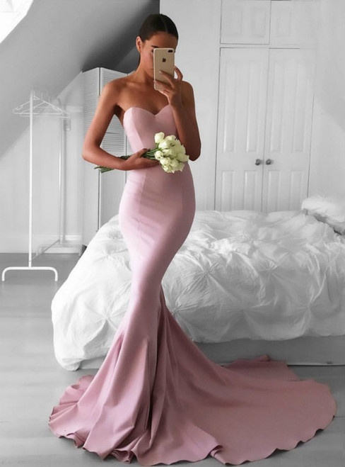 Blush Pink Mermaid Evening Dress,Sweetheart Prom Dresses