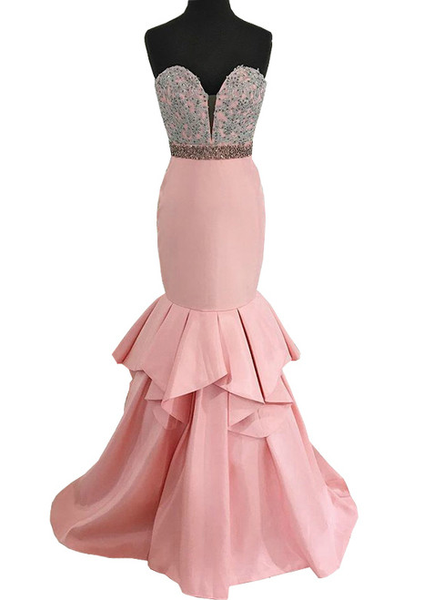 Mermaid Style Sweetheart Beaded Applique Pink Prom Dress