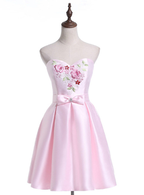 In Stock:Ship in 48 hours Pink Satin Sweetheart Homecoming Dress