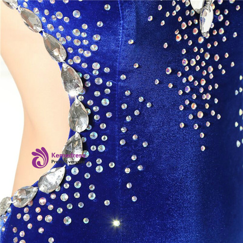 Sexy Deep V-Neck Ink Blue Ruffles Mermaid Evening Dress JTE502