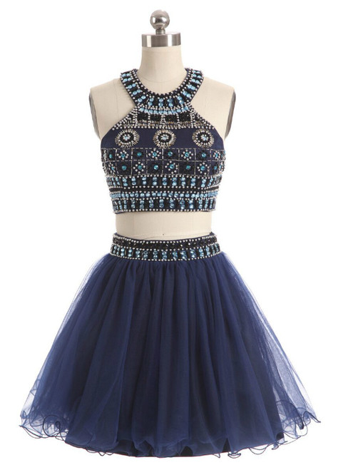 In Stock:Ship in 48 hours Ready To Ship Blue Halter Tulle Dress