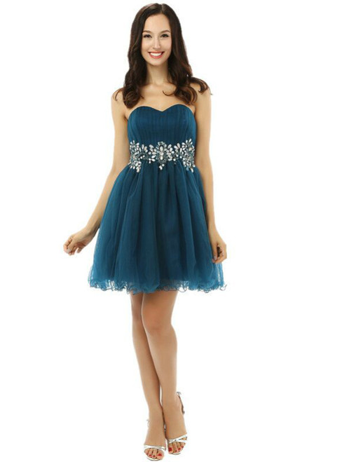 Blue Tulle Sweetheart Homecoming Dress With Crystal