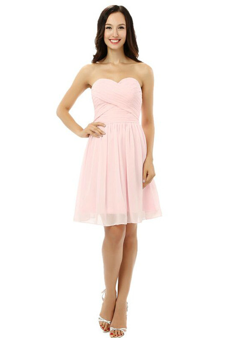 Pink Sweetheart Neck Chiffon Knee Length Homecoming Dress