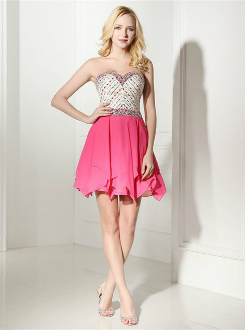 Sweet Cowl Neck Pink Homecoming Dress Chiffon A-Line Birthday Dress C8217