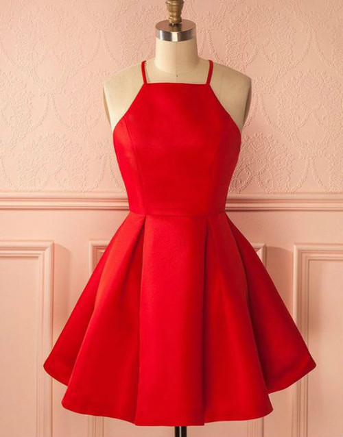 red satin homecoming dress