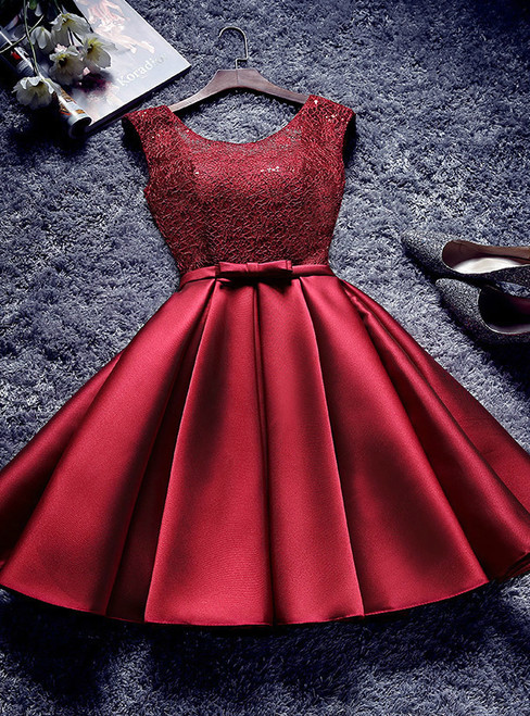 In Stock:Ship in 48 hours Scoop Satin Lace Homecoming Dress