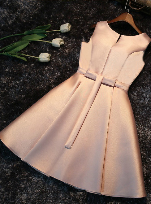 In Stock:Ship in 48 hours Pink Satin Bow Homecoming Dress