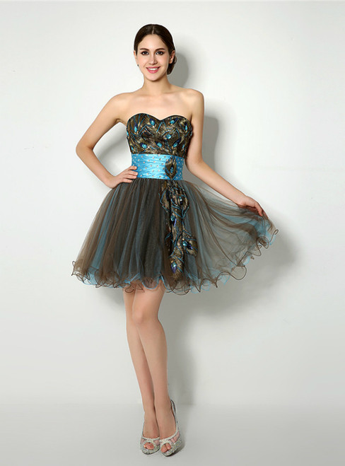 Short Sweetheart Neck Embroidery With Crystal Homecoming Dress