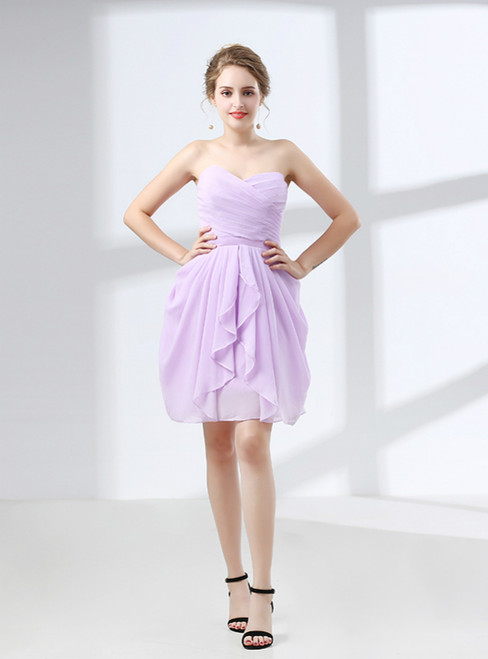 Purple Short Knee Length Chiffon Sweetheart Bridesmaid Dress