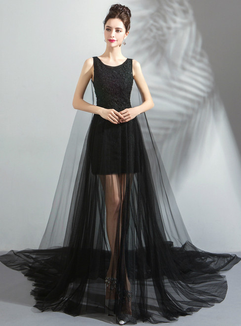 In Stock:Ship in 48 hours Sexy Black Lace Tulle Prom Dress