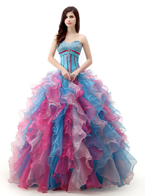 Ball Gown Colorful Sweetheart Organza With Beading Wedding Dress