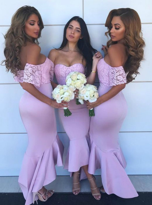 Mermaid Lilac With Lace Off The Shoulder Bridesmaid Dresses