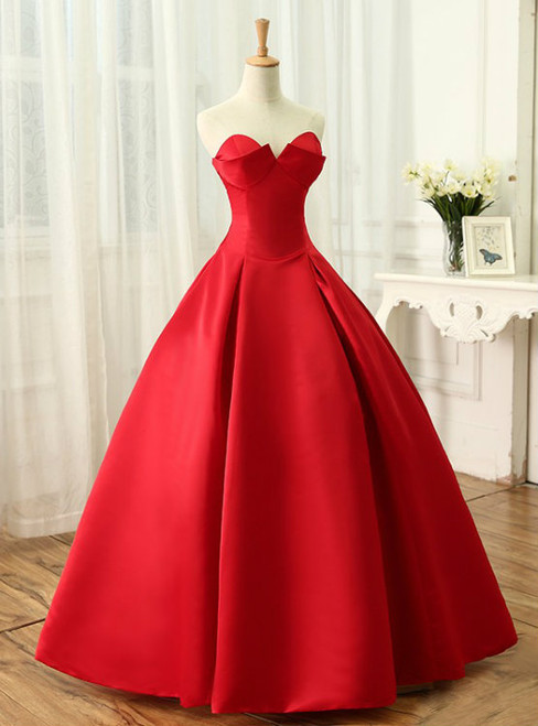 Beautiful Red Satin Prom Dresses A-Line Sweetheart Ball Sleeveless Backless